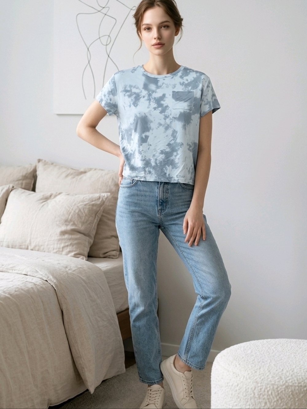 NWT Bixby Nomad Gray Tie-Dye The Boxy Pocket Tee Size Large 12-14